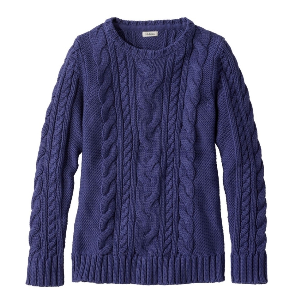 NFS L.L. Bean Double L Cable Knit Crewneck Sweater Deep Purple Womens Medium - Picture 8 of 8